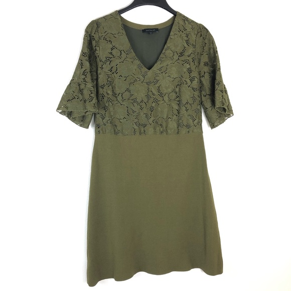 Ann Taylor Lace Sweater Dress V Neck Retro Ruffle Cuff Knee Length Knit 60's - Picture 1 of 4